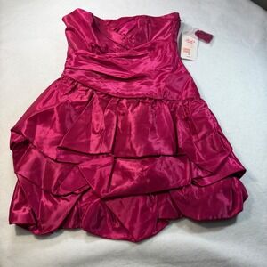 Let's Fashion Magenta Pink Satin Tiered Ruffle Mini Dress Size M NWT Vintage